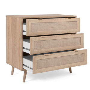 commode 3 tiroirs bois et cannage Tivat - fond blanc 4