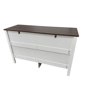 Commode 6 tiroirs blanc rainuré et bois 120cm Brix packshot vue de dos