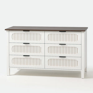 Commode 6 tiroirs blanc rainuré et bois 120cm Brix packshot vue de face