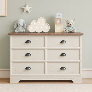 Commode 6 tiroirs blanc et bois 120cm Valla vue de face