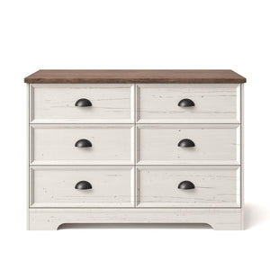 Commode 6 tiroirs blanc et bois 120cm Valla packshot vue face