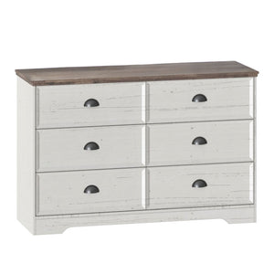 Commode 6 tiroirs blanc et bois 120cm Valla packshot