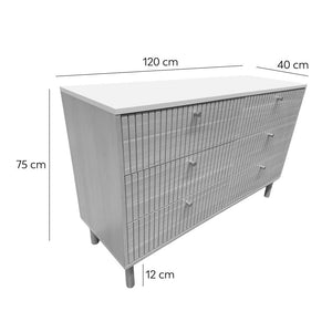 Buffet 6 tiroirs aspect bois et blanc 120cm Brox dimensions