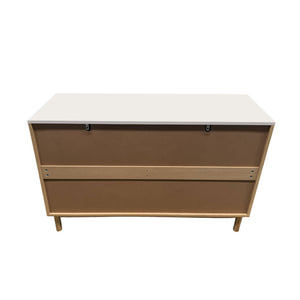 Buffet 6 tiroirs aspect bois et blanc 120cm Brox packshot vue de dos