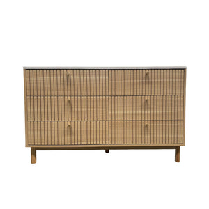 Buffet 6 tiroirs aspect bois et blanc 120cm Brox packshot vue de face