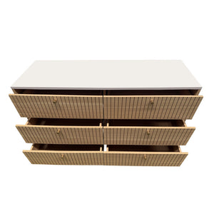 Buffet 6 tiroirs aspect bois et blanc 120cm Brox packshot ouvert