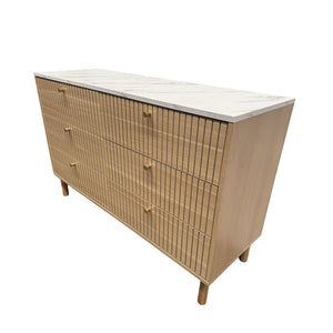 Buffet 6 tiroirs aspect bois et marbre 120cm Brox packshot profil