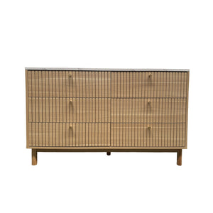Buffet 6 tiroirs aspect bois et marbre 120cm Brox packshot face
