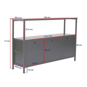 Console avec rangements bois et métal noir 120x77cm Solis dimensions