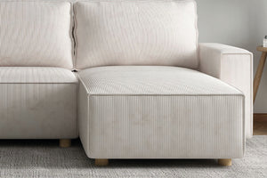 Canapé d'angle en velours côtelé beige cosy 