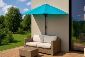 Demi parasol de balcon 270 cm bleu turquoise en aluminium Catane photo d'ambiance