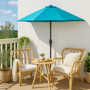 Demi parasol de balcon 270 cm bleu turquoise en aluminium Catane mise en situation balcon