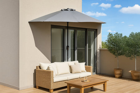 Demi parasol de balcon 270 cm gris en aluminium Catane photo d'ambiance