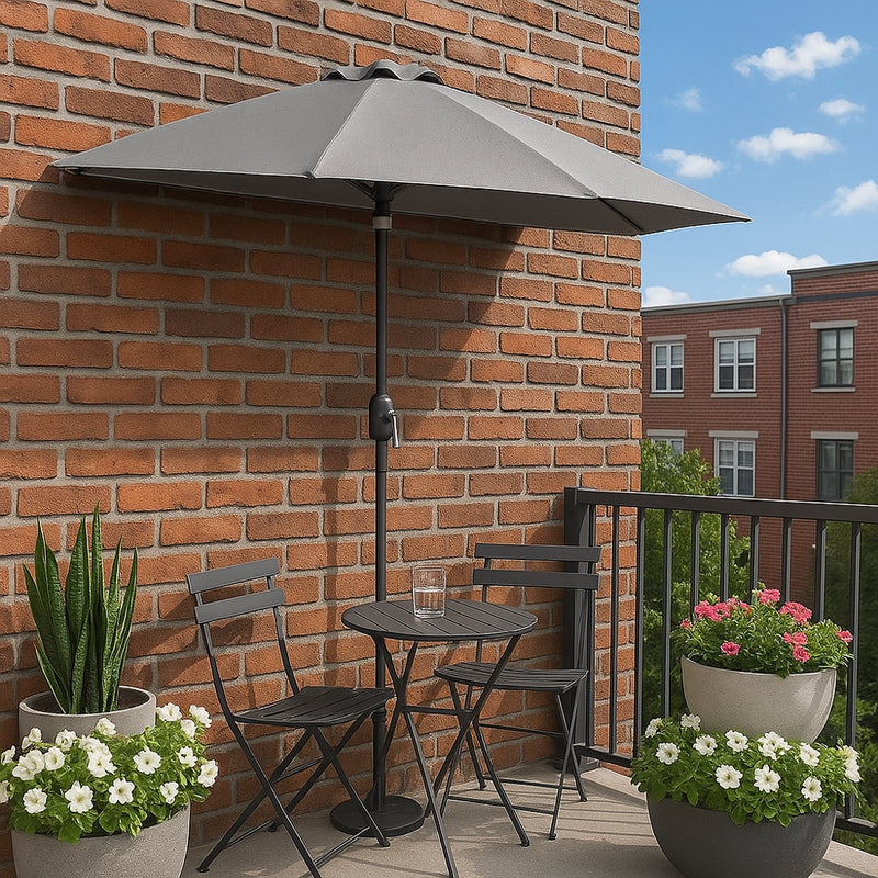 Demi parasol de balcon 270 cm gris en aluminium Catane mise en situation sur balcon