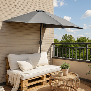 Demi parasol de balcon 270 cm gris en aluminium Catane mise en situation terrasse