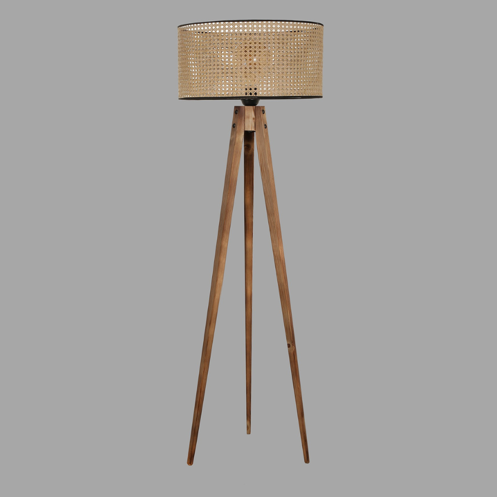 lampe 3 pieds bois romane fond gris concept usine