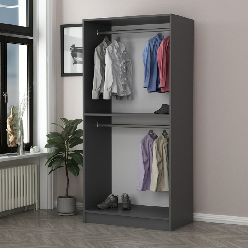 dressing avec étagère et penderies anthracite rivoli ambiance 3 quarts concept usine