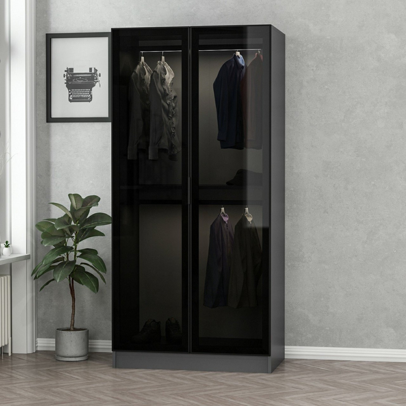 dressing avec étagère et penderies anthracite rivoli ambiance 3 quarts zoom porte fermée concept usine