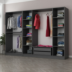 dressing avec étagères et penderie anthracite opera ambiance 3 quarts zoom concept usine