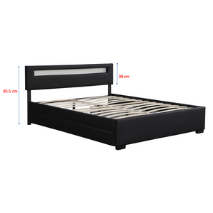 structure de lit led design 160x200 en simili Noir tiroirs Enfield dimensions