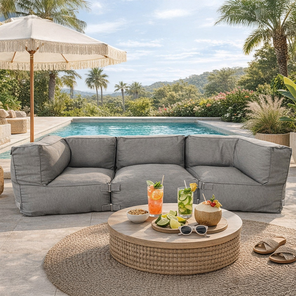 Ensemble de poufs extérieur 3 places gris tissu déperlant Praiano
