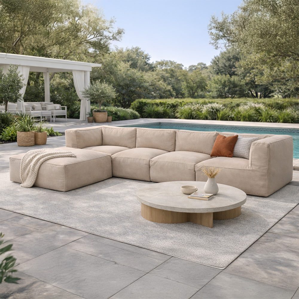 Ensemble poufs extérieur beige tissu déperlant 5 places Praiano