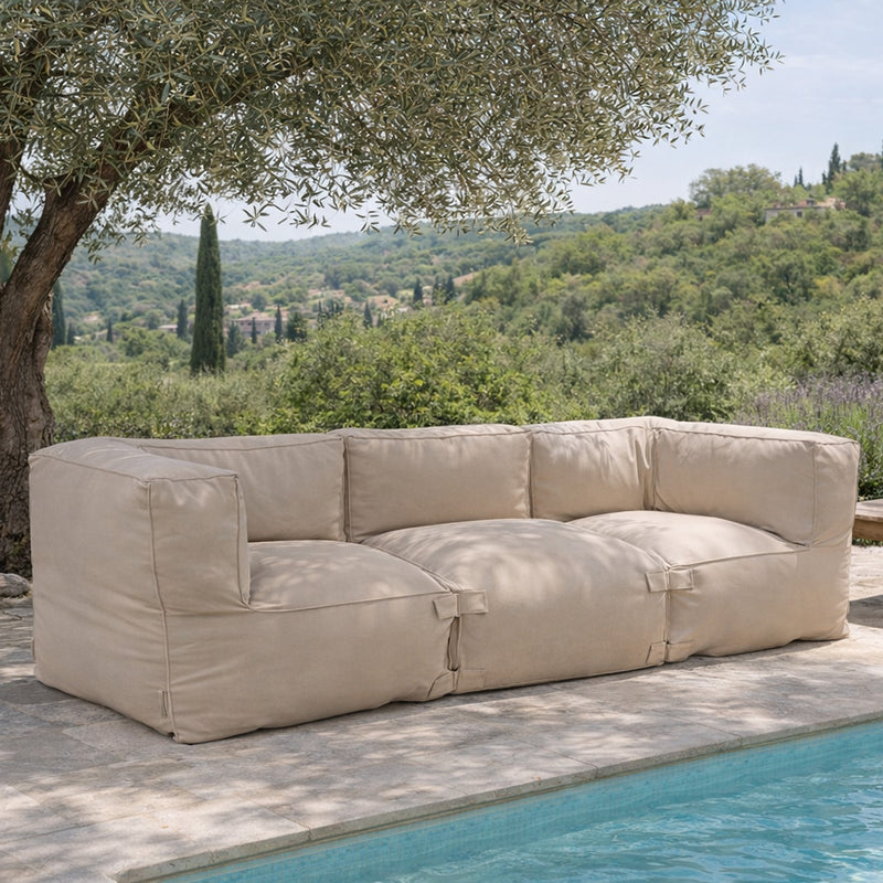 Ensemble de poufs extérieur 3 places beige tissu déperlant Praiano