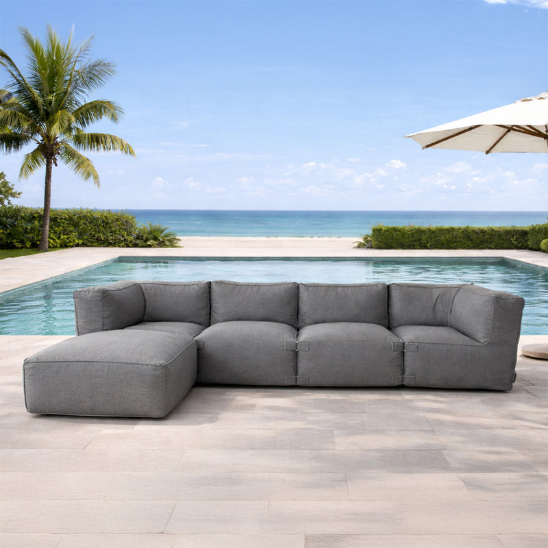 Ensemble poufs extérieur gris tissu déperlant 5 places Praiano