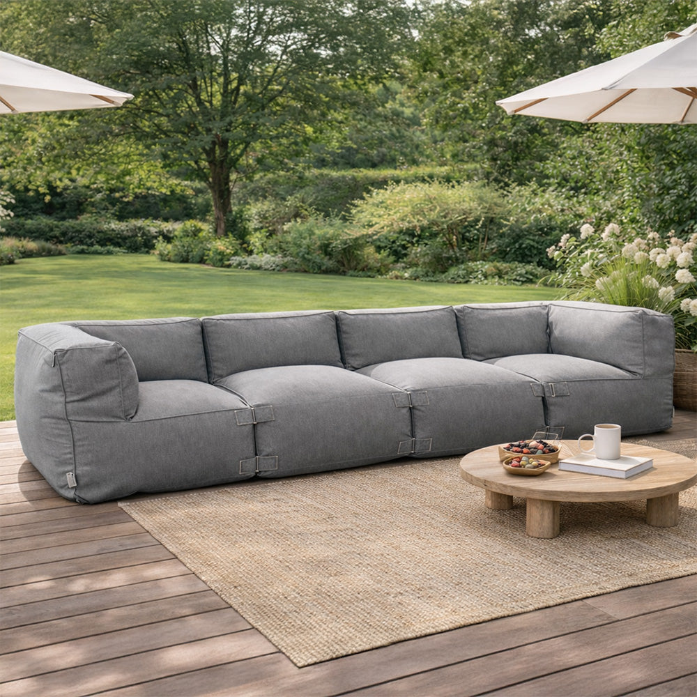 Ensemble de poufs extérieur 4 places modulable en tissu déperlant gris Praiano