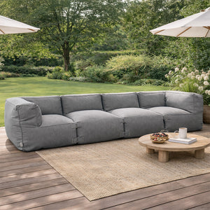 Ensemble de poufs extérieur 4 places modulable en tissu déperlant gris Praiano