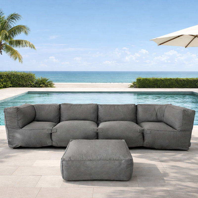 Ensemble poufs extérieur gris tissu déperlant 5 places Praiano