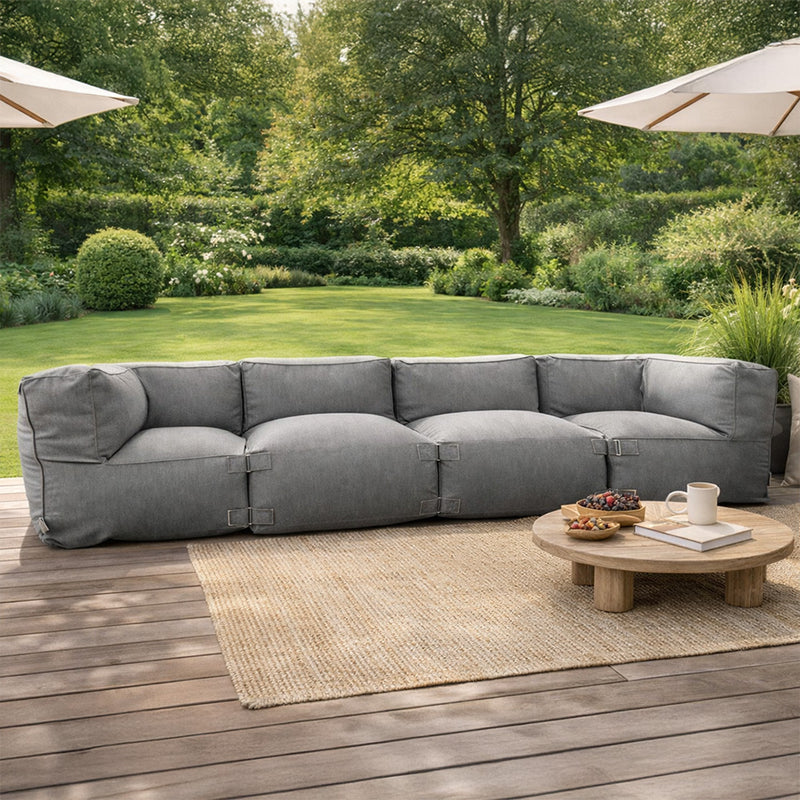Ensemble de poufs extérieur 4 places modulable en tissu déperlant gris Praiano