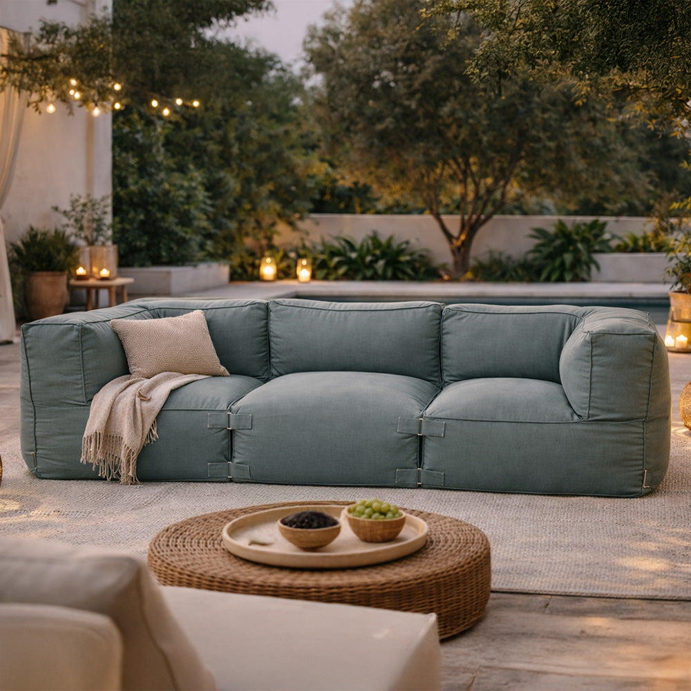 Ensemble de poufs extérieur 3 places vert tissu déperlant Praiano