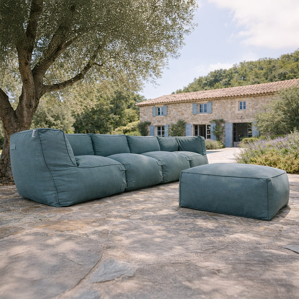 Ensemble poufs extérieur vert tissu déperlant 5 places Praiano