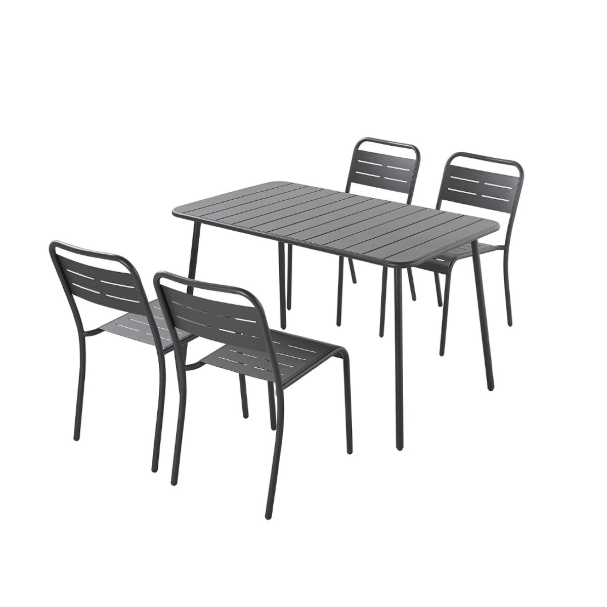 ensemble de jardin exterieur bergame 120 cm 4 chaises gris foncé 