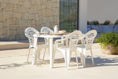 Table extensible 170x90x73cm blanche + 4 chaises Atlantica photo d'ambiance