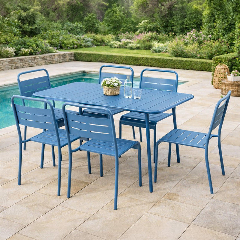 ensemble de jardin exterieur bergame 120 cm 4 chaises bleu
