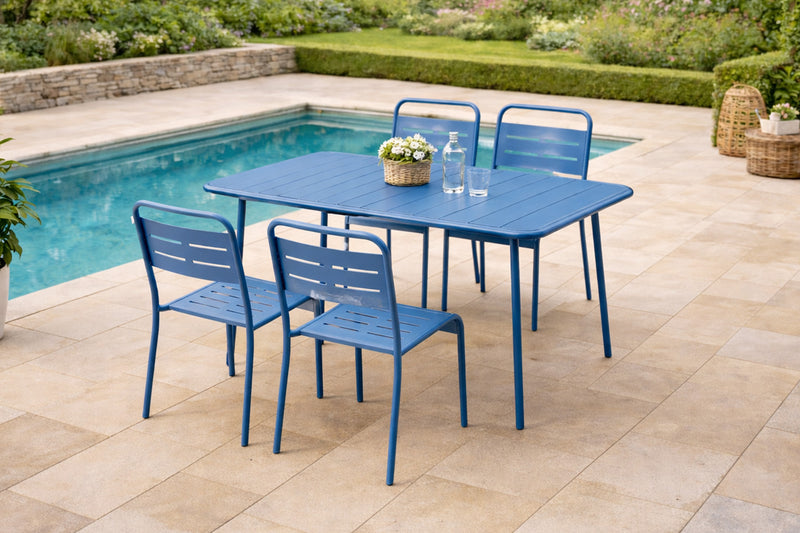 ensemble de jardin exterieur bergame 120 cm 4 chaises bleu