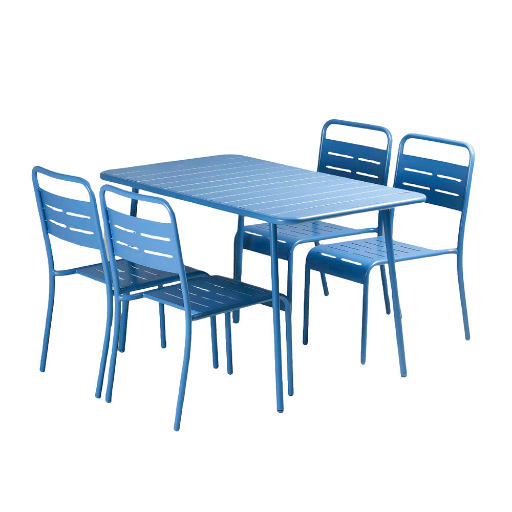 ensemble de jardin exterieur bergame 120 cm 4 chaises bleu