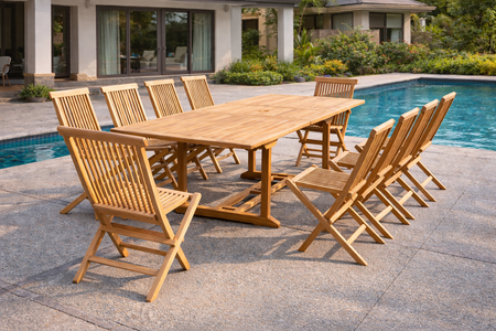 salon de jardin repas rectangulaire en teck 10 chaises