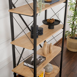 Etagère moderne 5 espaces de rangement bois et métal 180cm Elysian zoom sur les étagères en bois