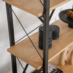Etagère moderne 5 espaces de rangement bois et métal 180cm Elysian équilibre parfait entre le bois chaleureux et la modernité du métal noir