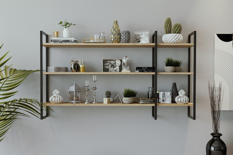 Étagère murale design bois et noire en métal avec 3 rangements - Vitro