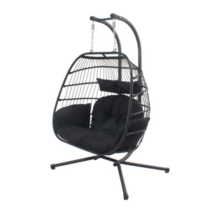 Fauteuil suspendu effet rotin noir Concept usine - fond blanc