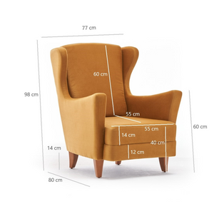 Fauteuil tissu orange williams dimensions fond blanc