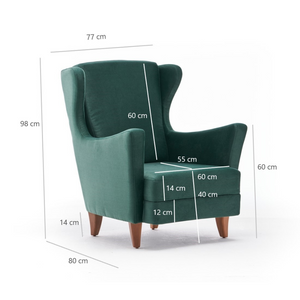 Fauteuil tissu vert Williams dimensions