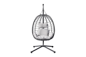 fauteuil suspendue aspect rotin et support gris zoom 1