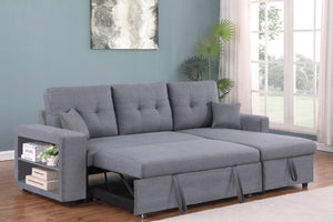 Canapé d'angle convertible gris clair 4 places avec rangements