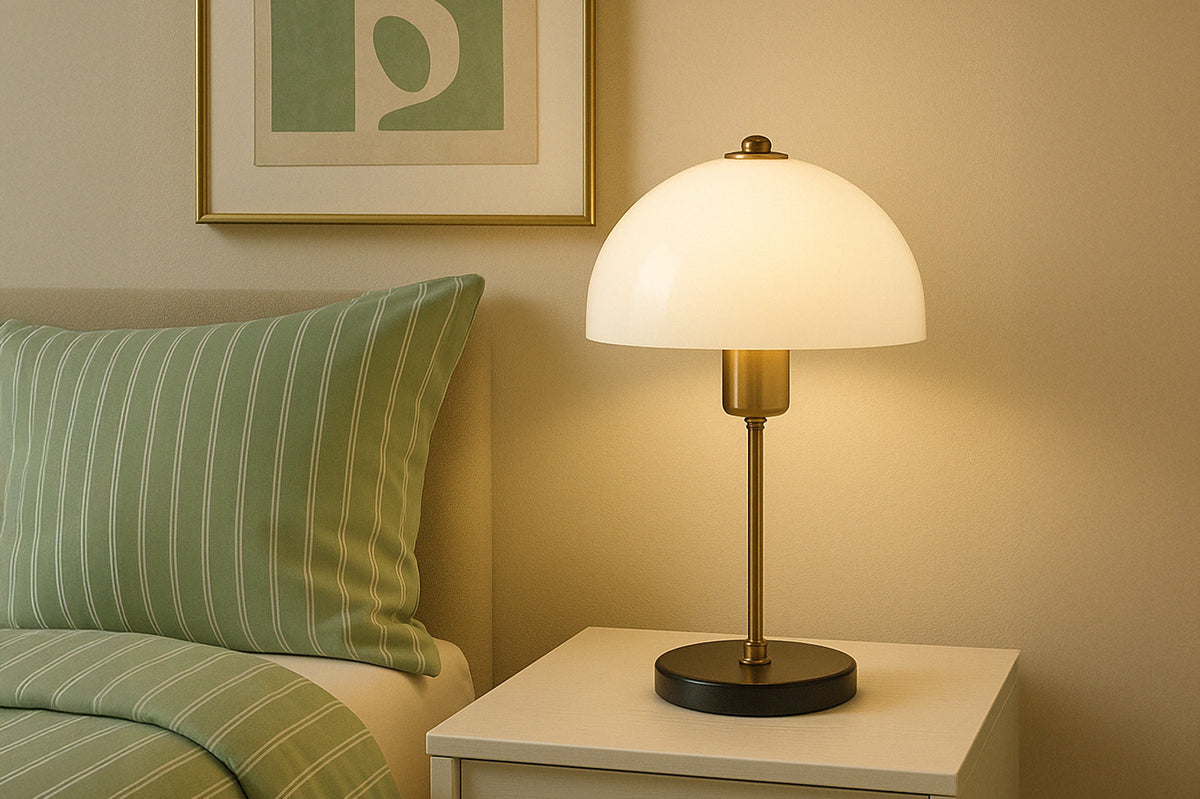 Lampe de table champignon blanc 38cm Lisette photo d'ambiance