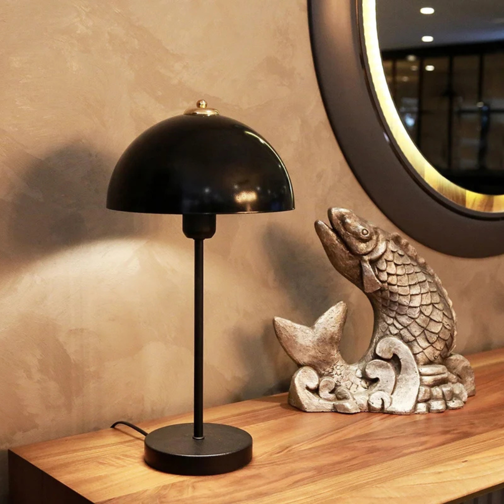 Lampe de table champignon noir 49cm Agatha photo d'ambiance